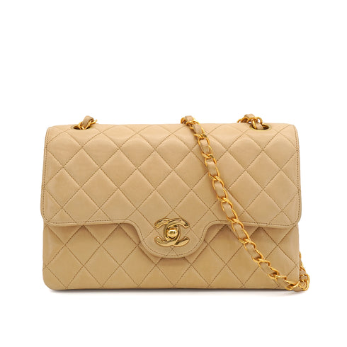 VINTAGE CHANEL MATELASSE CHAIN SHOULDER BAG BEIGE LAMB SKIN GOLD HARDWARE 90350381