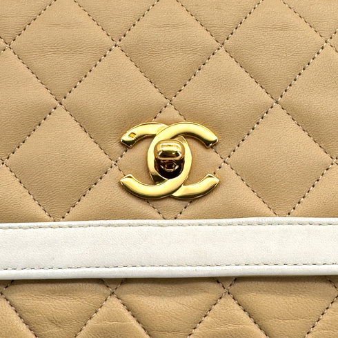 VINTAGE CHANEL MATELASSE CHAIN SHOULDER BAG BEIGE WHITE LAMB SKIN 90322795