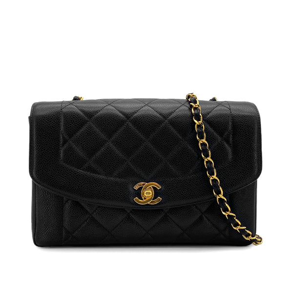 VINTAGE CHANEL MATELASSE CHAIN SHOULDER BAG BLACK CAVIAR SKIN GOLD HARDWARE 90318737