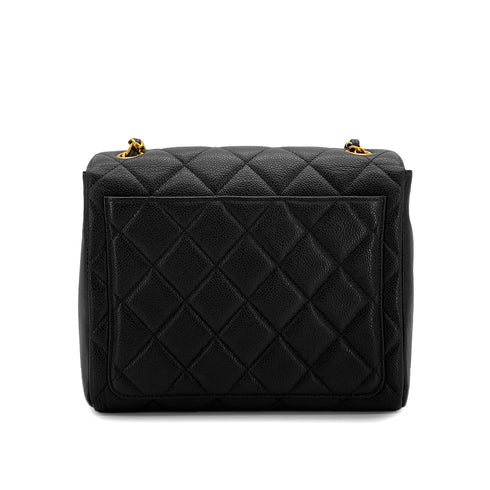 VINTAGE CHANEL MATELASSE CHAIN SHOULDER BAG BLACK CAVIAR SKIN GOLD HARDWARE 90324766