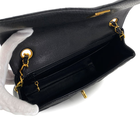 VINTAGE CHANEL MATELASSE CHAIN SHOULDER BAG BLACK CAVIAR SKIN GOLD HARDWARE 90324766