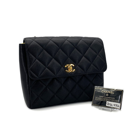VINTAGE CHANEL MATELASSE CHAIN SHOULDER BAG BLACK CAVIAR SKIN GOLD HARDWARE 90324766