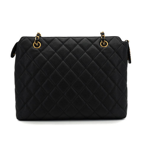 VINTAGE CHANEL MATELASSE CHAIN SHOULDER BAG BLACK CAVIAR SKIN GOLD HARDWARE 90330955