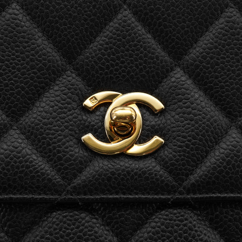 VINTAGE CHANEL MATELASSE CHAIN SHOULDER BAG BLACK CAVIAR SKIN GOLD HARDWARE 90330955