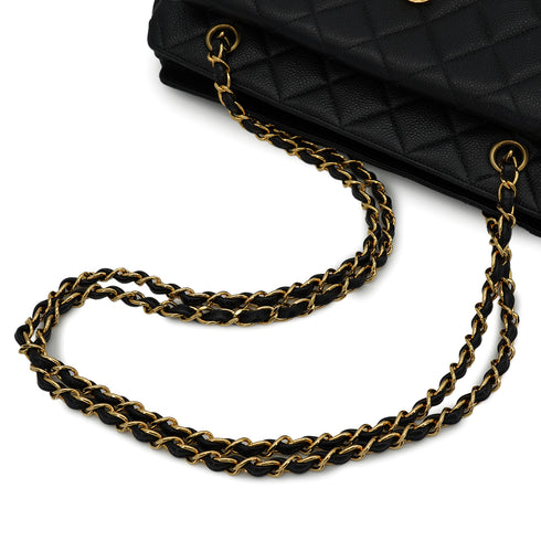 VINTAGE CHANEL MATELASSE CHAIN SHOULDER BAG BLACK CAVIAR SKIN GOLD HARDWARE 90330955