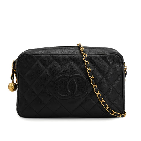VINTAGE CHANEL MATELASSE CHAIN SHOULDER BAG BLACK CAVIAR SKIN GOLD HARDWARE 90331246
