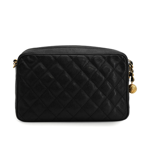 VINTAGE CHANEL MATELASSE CHAIN SHOULDER BAG BLACK CAVIAR SKIN GOLD HARDWARE 90331246