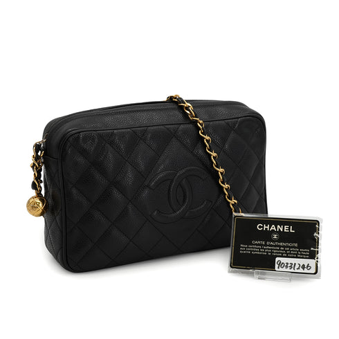 VINTAGE CHANEL MATELASSE CHAIN SHOULDER BAG BLACK CAVIAR SKIN GOLD HARDWARE 90331246