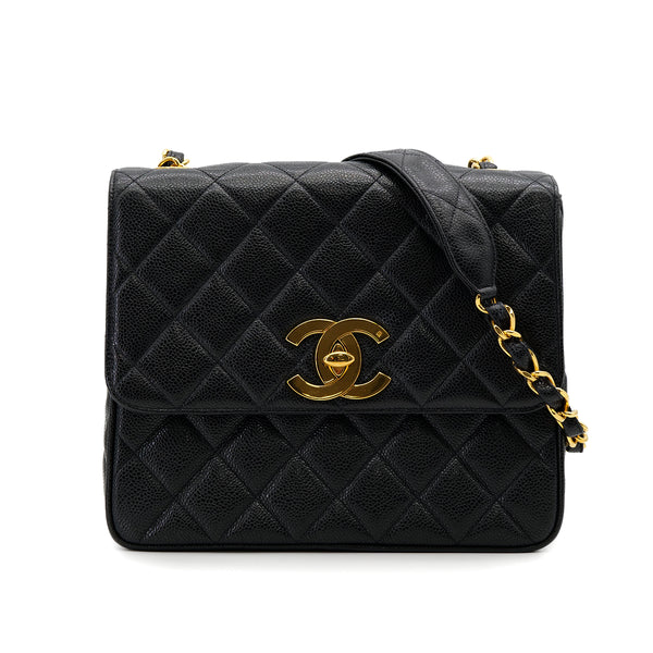 VINTAGE CHANEL MATELASSE CHAIN SHOULDER BAG BLACK CAVIAR SKIN GOLD HARDWARE 90319688
