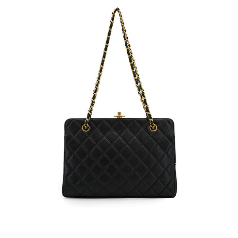 VINTAGE CHANEL MATELASSE CHAIN SHOULDER BAG BLACK CAVIAR SKIN GOLD HARDWARE 90335292