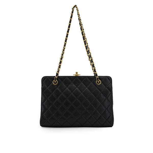 VINTAGE CHANEL MATELASSE CHAIN SHOULDER BAG BLACK CAVIAR SKIN GOLD HARDWARE 90335292