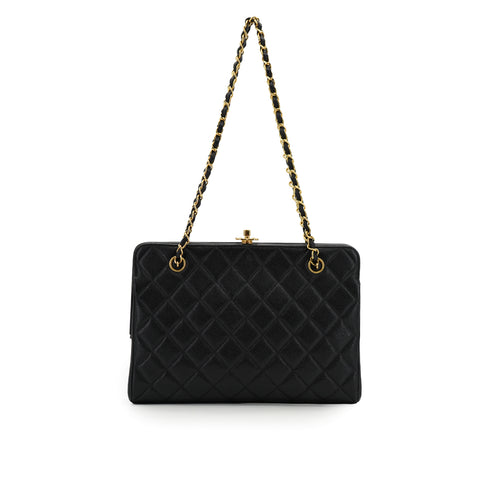 VINTAGE CHANEL MATELASSE CHAIN SHOULDER BAG BLACK CAVIAR SKIN GOLD HARDWARE 90335292