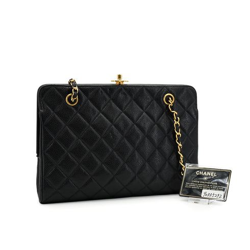 VINTAGE CHANEL MATELASSE CHAIN SHOULDER BAG BLACK CAVIAR SKIN GOLD HARDWARE 90335292
