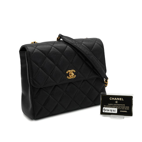 VINTAGE CHANEL MATELASSE CHAIN SHOULDER BAG BLACK CAVIAR SKIN GOLD HARDWARE 90340141