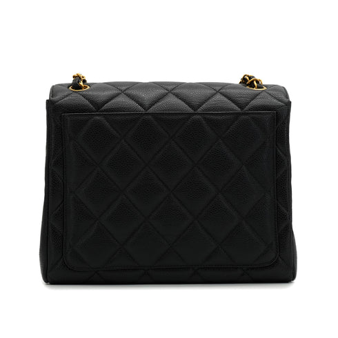 VINTAGE CHANEL MATELASSE CHAIN SHOULDER BAG BLACK CAVIAR SKIN GOLD HARDWARE 90340141