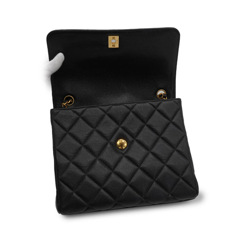 VINTAGE CHANEL MATELASSE CHAIN SHOULDER BAG BLACK CAVIAR SKIN GOLD HARDWARE 90340141