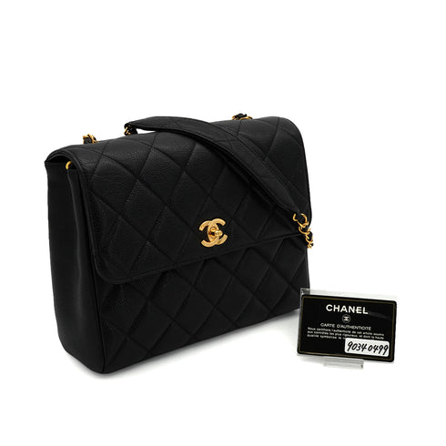 VINTAGE CHANEL MATELASSE CHAIN SHOULDER BAG BLACK CAVIAR SKIN GOLD HARDWARE 90340499