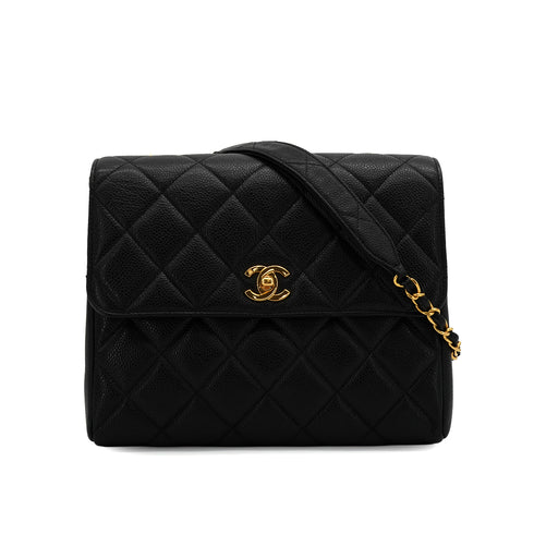 VINTAGE CHANEL MATELASSE CHAIN SHOULDER BAG BLACK CAVIAR SKIN GOLD HARDWARE 90340499