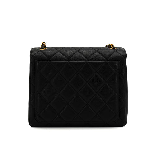 VINTAGE CHANEL MATELASSE CHAIN SHOULDER BAG BLACK CAVIAR SKIN GOLD HARDWARE 90340499