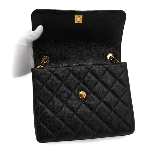 VINTAGE CHANEL MATELASSE CHAIN SHOULDER BAG BLACK CAVIAR SKIN GOLD HARDWARE 90340499