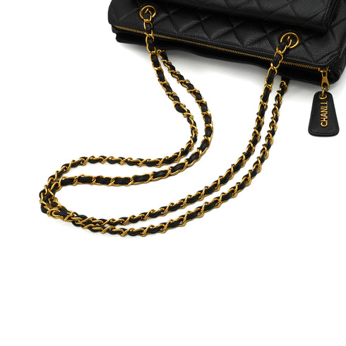 VINTAGE CHANEL MATELASSE CHAIN SHOULDER BAG BLACK CAVIAR SKIN GOLD HARDWARE 90345506
