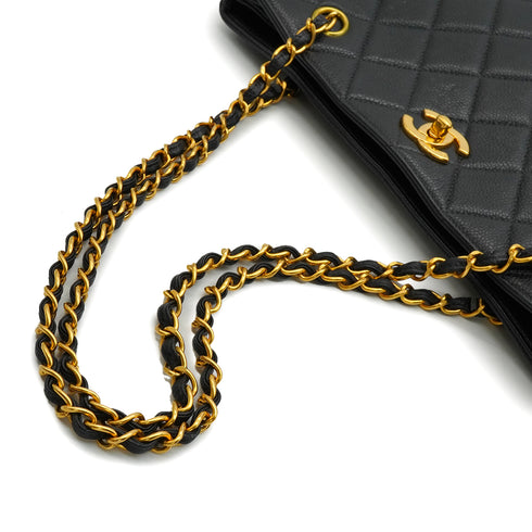 VINTAGE CHANEL MATELASSE CHAIN SHOULDER BAG BLACK CAVIAR SKIN GOLD HARDWARE 90347770