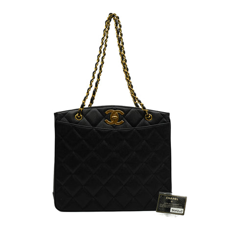 VINTAGE CHANEL MATELASSE CHAIN SHOULDER BAG BLACK CAVIAR SKIN GOLD HARDWARE 90348229