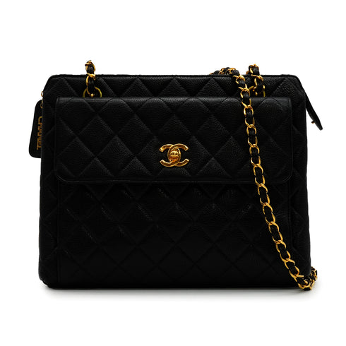 VINTAGE CHANEL MATELASSE CHAIN SHOULDER BAG BLACK CAVIAR SKIN GOLD HARDWARE 90348506