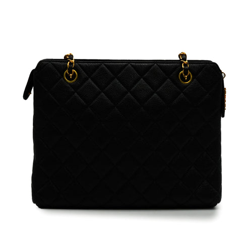 VINTAGE CHANEL MATELASSE CHAIN SHOULDER BAG BLACK CAVIAR SKIN GOLD HARDWARE 90348506
