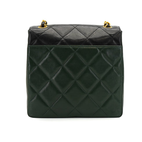 VINTAGE CHANEL MATELASSE CHAIN SHOULDER BAG BLACK GREEN LAMB SKIN GOLD HARDWARE 90331663