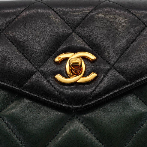 VINTAGE CHANEL MATELASSE CHAIN SHOULDER BAG BLACK GREEN LAMB SKIN GOLD HARDWARE 90331663