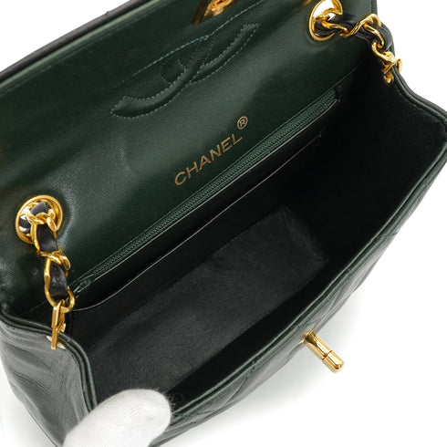 VINTAGE CHANEL MATELASSE CHAIN SHOULDER BAG BLACK GREEN LAMB SKIN GOLD HARDWARE 90331663