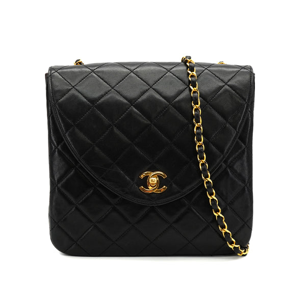 VINTAGE CHANEL MATELASSE CHAIN SHOULDER BAG BLACK LAMB SKIN GOLD HARDWARE 90320185