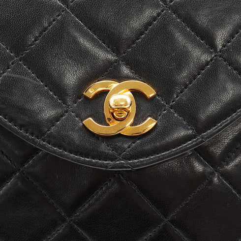 VINTAGE CHANEL MATELASSE CHAIN SHOULDER BAG BLACK LAMB SKIN GOLD HARDWARE 90320185