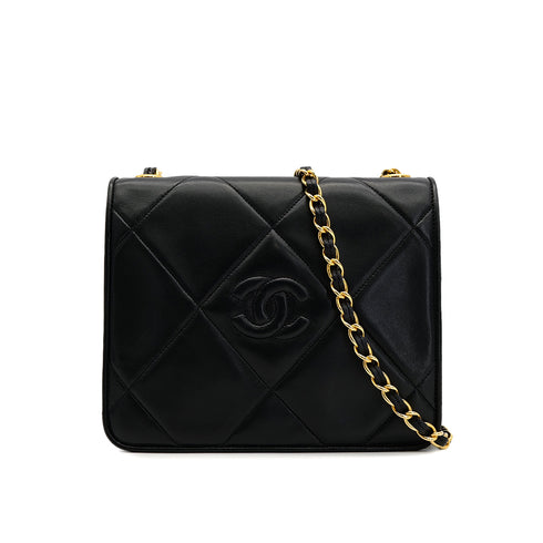 VINTAGE CHANEL MATELASSE CHAIN SHOULDER BAG BLACK LAMB SKIN GOLD HARDWARE 90321158