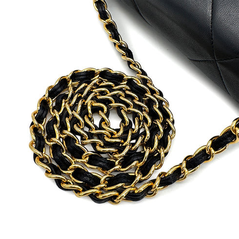 VINTAGE CHANEL MATELASSE CHAIN SHOULDER BAG BLACK LAMB SKIN GOLD HARDWARE 90321158