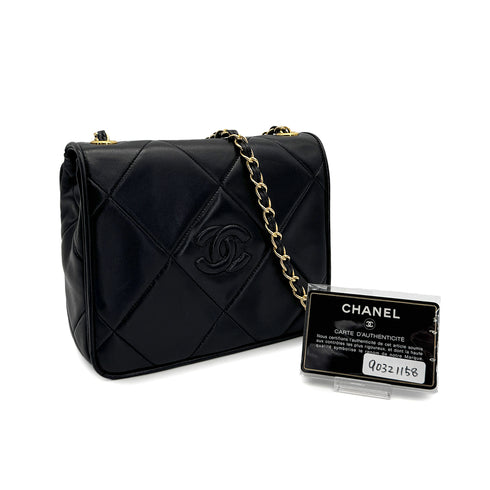 VINTAGE CHANEL MATELASSE CHAIN SHOULDER BAG BLACK LAMB SKIN GOLD HARDWARE 90321158