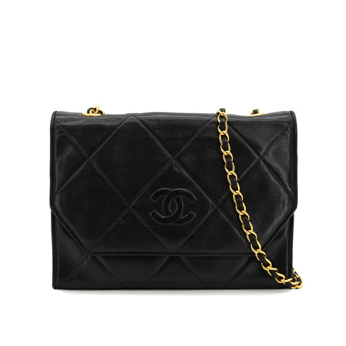 VINTAGE CHANEL MATELASSE CHAIN SHOULDER BAG BLACK LAMB SKIN GOLD HARDWARE 90327991