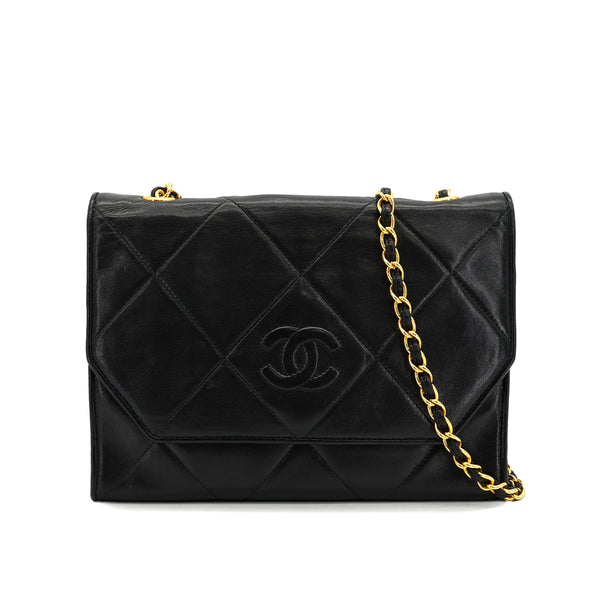 VINTAGE CHANEL MATELASSE CHAIN SHOULDER BAG BLACK LAMB SKIN GOLD HARDWARE 90327991