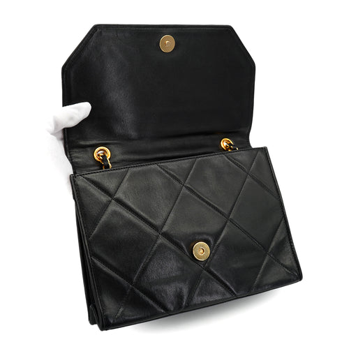VINTAGE CHANEL MATELASSE CHAIN SHOULDER BAG BLACK LAMB SKIN GOLD HARDWARE 90327991