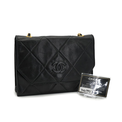 VINTAGE CHANEL MATELASSE CHAIN SHOULDER BAG BLACK LAMB SKIN GOLD HARDWARE 90327991