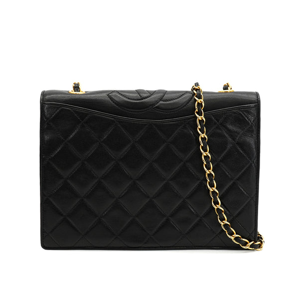 VINTAGE CHANEL MATELASSE CHAIN SHOULDER BAG BLACK LAMB SKIN GOLD HARDWARE 90330954