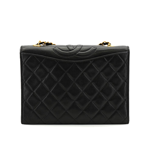 VINTAGE CHANEL MATELASSE CHAIN SHOULDER BAG BLACK LAMB SKIN GOLD HARDWARE 90330954