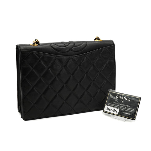 VINTAGE CHANEL MATELASSE CHAIN SHOULDER BAG BLACK LAMB SKIN GOLD HARDWARE 90330954