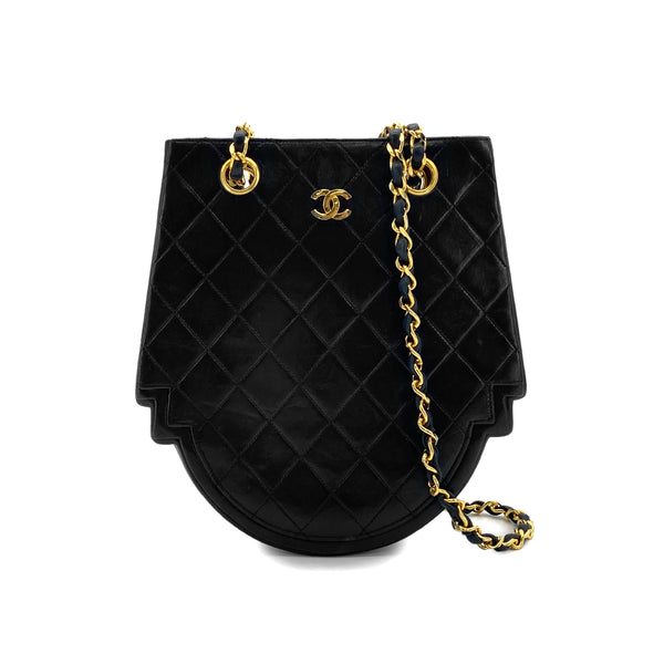 VINTAGE CHANEL MATELASSE CHAIN SHOULDER BAG BLACK LAMB SKIN GOLD HARDWARE 90317915