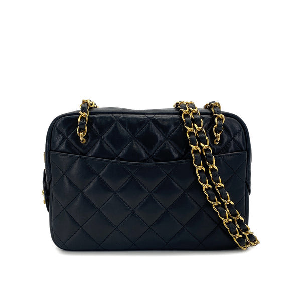 VINTAGE CHANEL MATELASSE CHAIN SHOULDER BAG BLACK LAMB SKIN GOLD HARDWARE 90319980