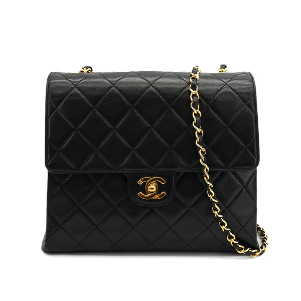 VINTAGE CHANEL MATELASSE CHAIN SHOULDER BAG BLACK LAMB SKIN GOLD HARDWARE 90330703