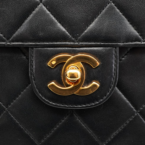 VINTAGE CHANEL MATELASSE CHAIN SHOULDER BAG BLACK LAMB SKIN GOLD HARDWARE 90330703