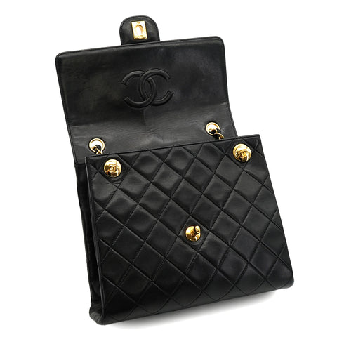 VINTAGE CHANEL MATELASSE CHAIN SHOULDER BAG BLACK LAMB SKIN GOLD HARDWARE 90330703