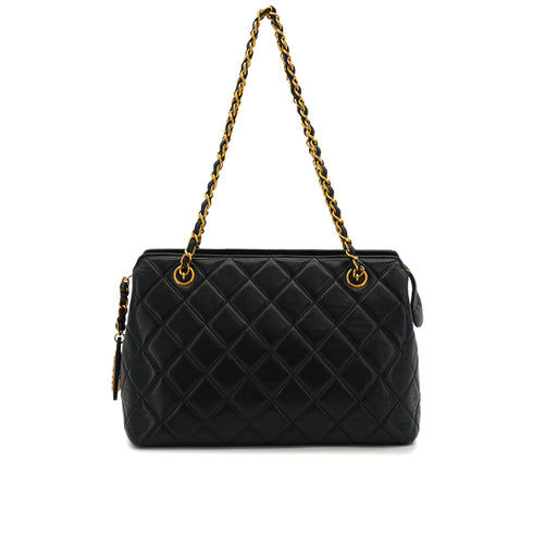 VINTAGE CHANEL MATELASSE CHAIN SHOULDER BAG BLACK LAMB SKIN GOLD HARDWARE 90331672
